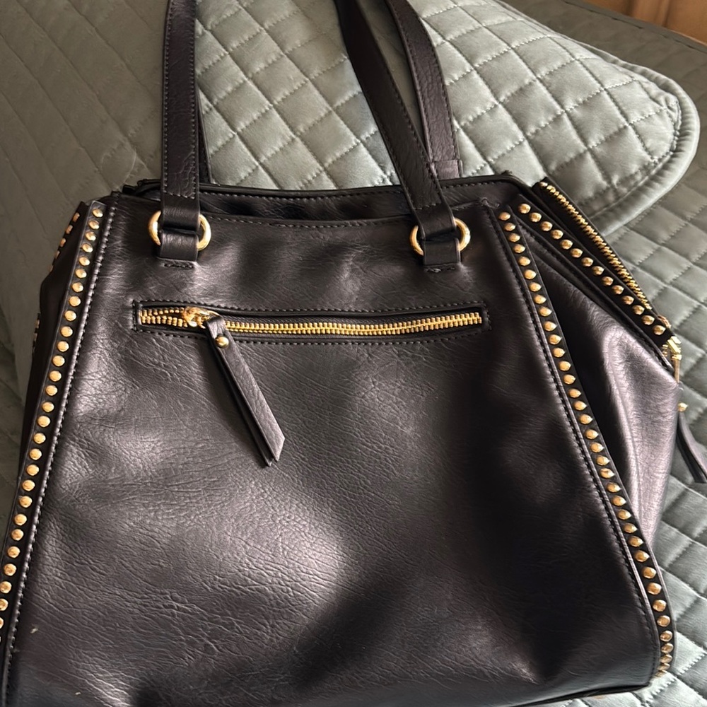 Black Studded Leather Tote Bag